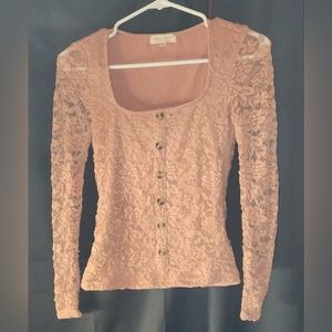 Dusty Rose Sheer Sleeve Lace Blouse